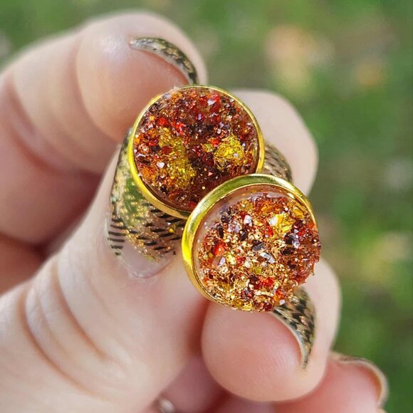 ✨ Handmade Resin Druzy Earrings – Autumn Sparkle ✨ - Picture 1 of 9